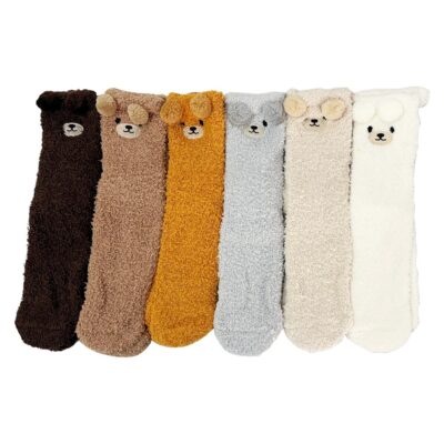 12pk Fluffy Teddy Bear Fleece Cozy Indoor Socks