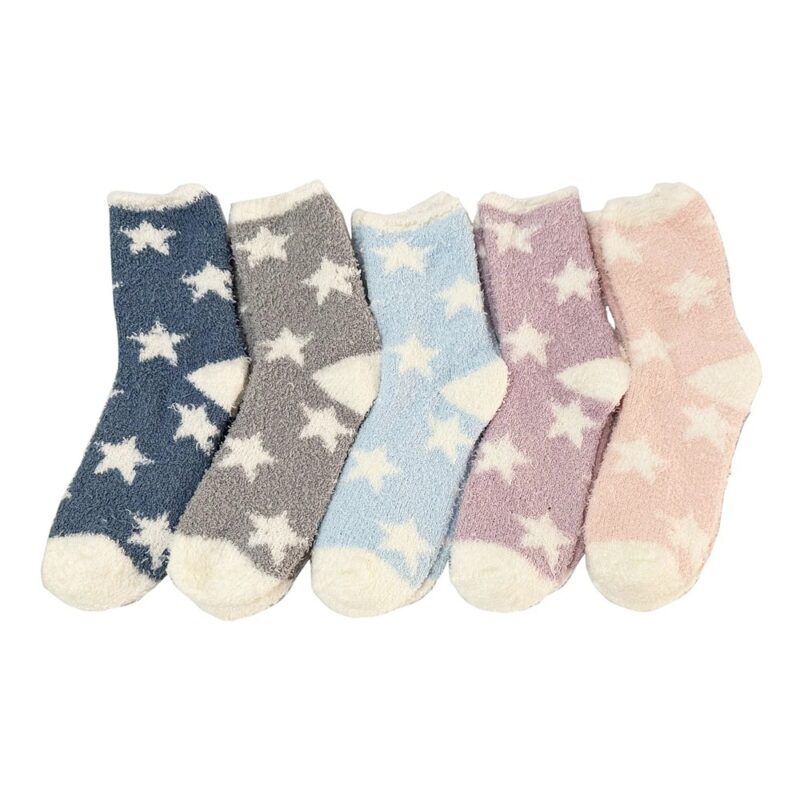 12pk Fluffy Star Print Fleece Cozy Indoor Socks