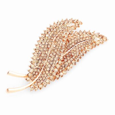 Sparkling Double Leaf Rhinestone Brooch Pin