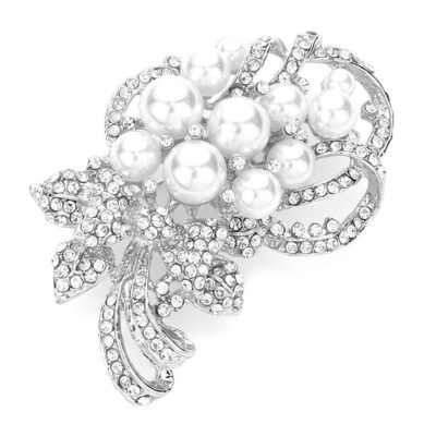 Refined Pearls Flower Rhinestone Brooch Pin