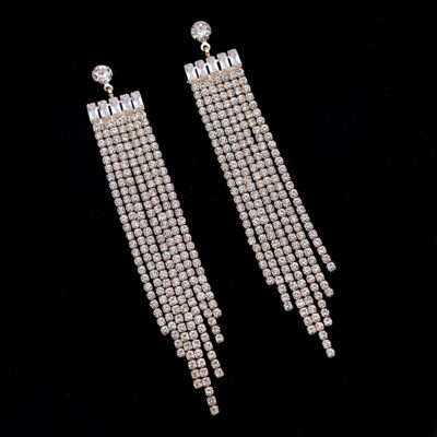 Rectangle Crystal Fringe Tassel Sparkling Earrings