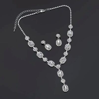 Y Line Rectangle Flower Stone Necklace Set