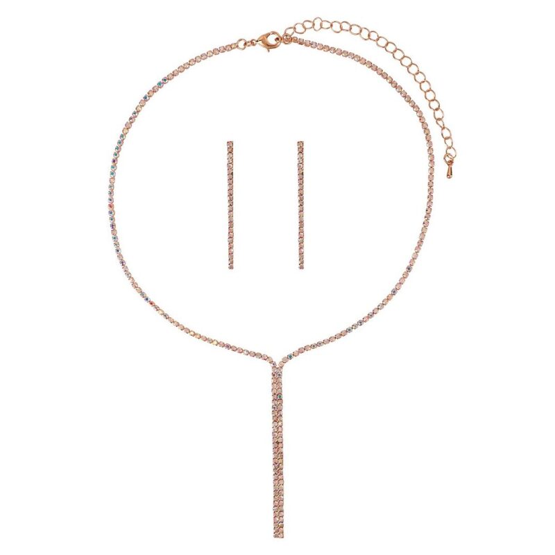 Y Shape Crystal Modern Lines Necklace Set