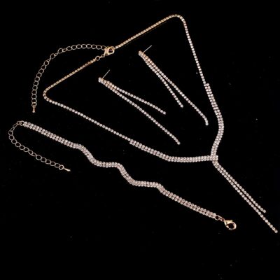 Y Shape Two Lines Rhinestone 3 Jewelry Set