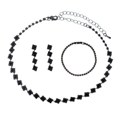 Sqare Diamond Theme Rhinestone 3 Jewelry Set