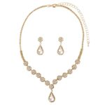 49851-118_1 Pear Shaped Dangle Flower Link Necklace Set – Gold-Clear