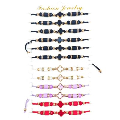 12pk Clover Adjustable String Knot Bracelet