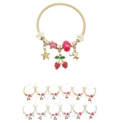 12pk Strawberry Elephant Charm Stretch Bangle Bracelet