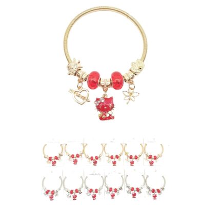12pk Strawberry Elephant Charm Stretch Bangle Bracelet