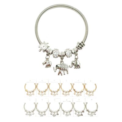 12pk Elephant Charm Spring Stretch Bangle Bracelet