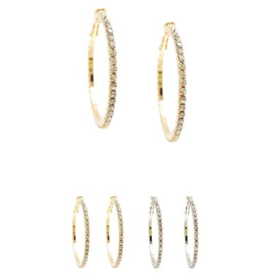 12pk Gold Silver Rhinestone Hoop Earrings