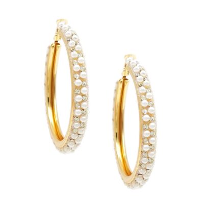 12pk Gold Rhinestone Pearls Hoop Earrings