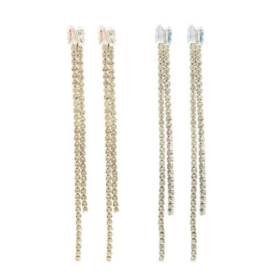 12pk Top Rhinestone Long Strand Tassel Earrings
