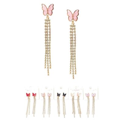 12pk Butterfly Rhinestone Strand Tassel Earrings