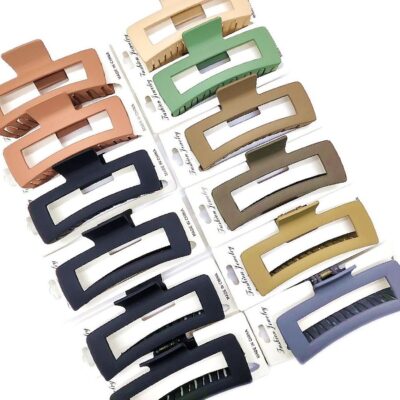 12pk Open Rectangle Matt Hair Claw Clip