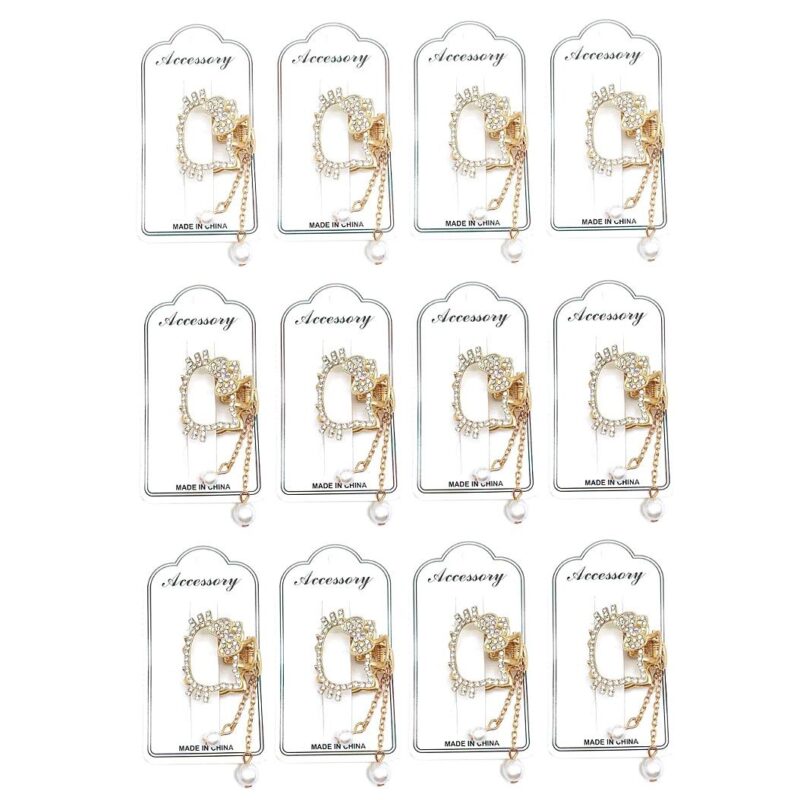 12pk Kitty Face Cat Bow Rhinestone Hair Clip
