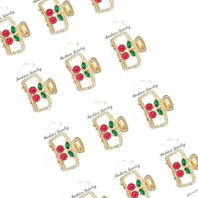 12pk Cherry Rectangle Rhinestone Hair Clip