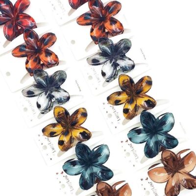 12pk Leopard Lei Plumeria Glossy Flower Hair Claw Clip