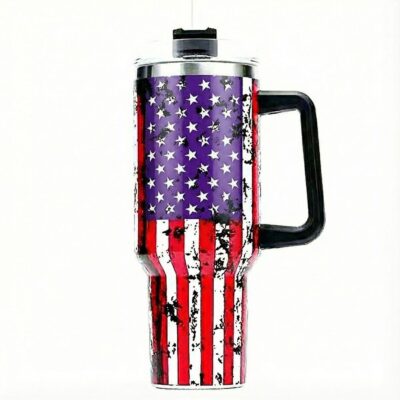 Flag Stainless Stell Insulated Tumbler Handle Straw