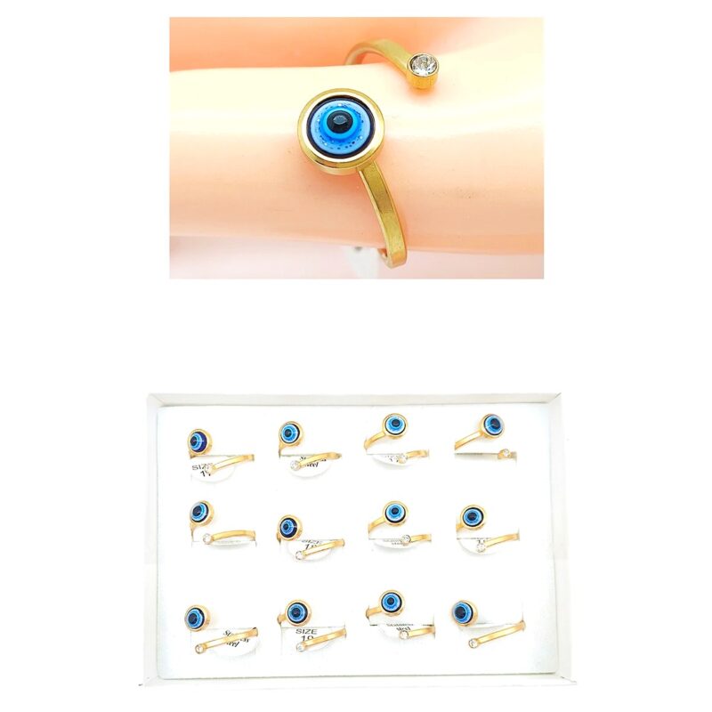 12pk Gold Evil Eye Stainless Steel Rings