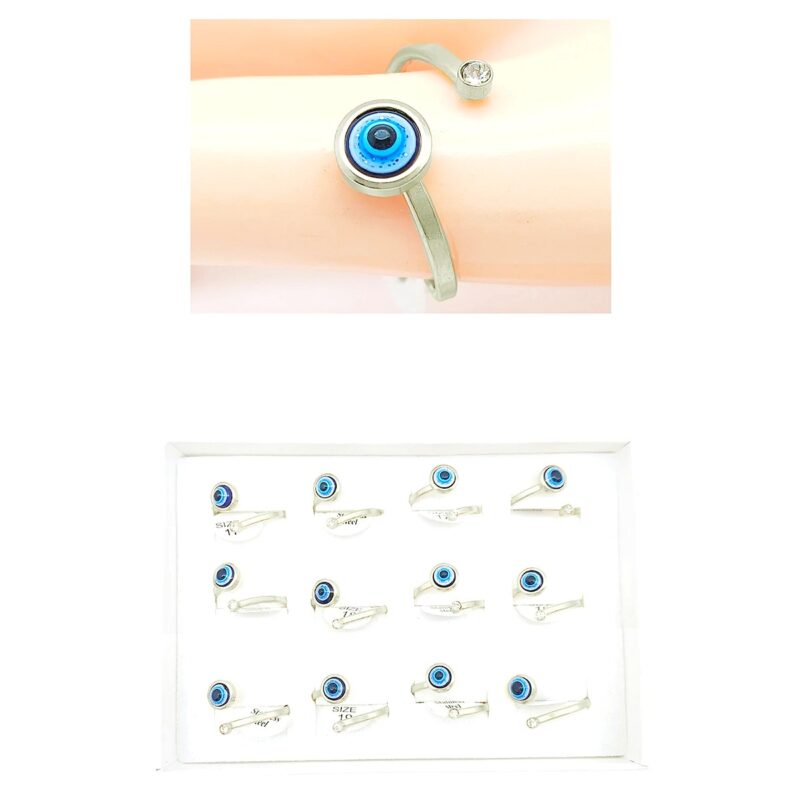 12pk Silver Evil Eye Stainless Steel Rings
