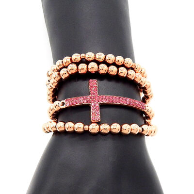 Rhinestone Cross Stretch Casting Beads Bracelet Pink