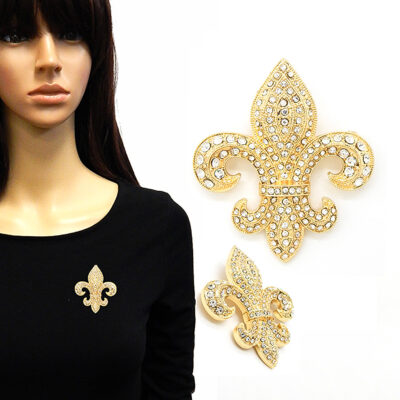 Fluer De Lis Rhinestone Pin Brooch