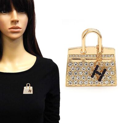 Rhinestone Bag H dangle Pin Brooch