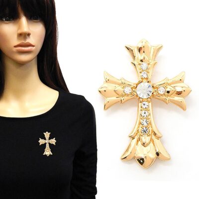 Antique Baroque rhinestone Cross Brooch Pin