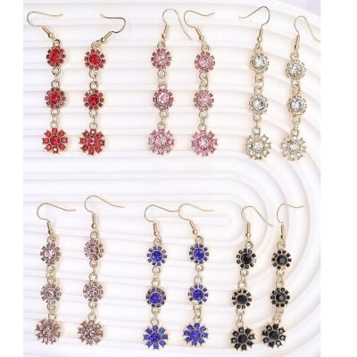 12pk Rhinestone Daisy Flower Chunky Dangle Earrings