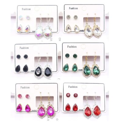 12pk Stud Dangle Set Classic Antique Rhinestone Earrings