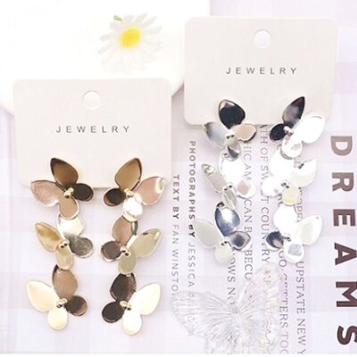 12pk High Polish Butterfly Dangle Gold Silver Earrings