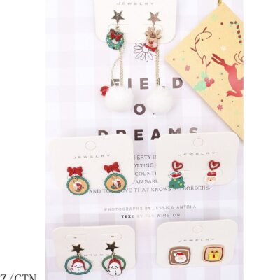 12pk Christmas Snowman Santa Dangle Earrings