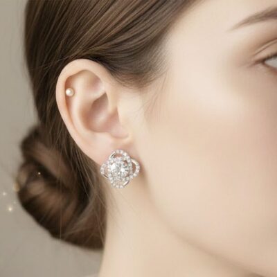 12pk Sparkling stone Point Flower Stud earrings