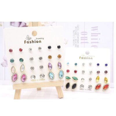 12pk Marquoise Circle Color Stone Dazzling Stud Earrings