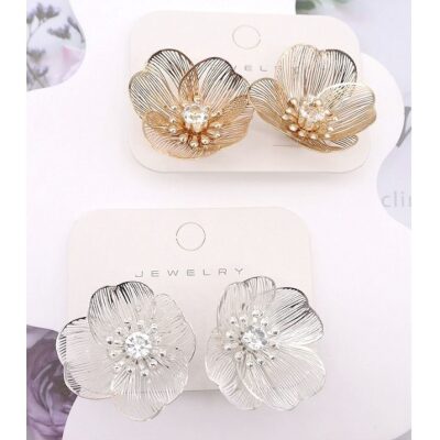 12pk 3D Metal Petal Flower Patal Stud Earrings Chic Gem