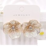 AER1874 12pk 3D Metal Petal Flower Patal Stud Earrings Chic Gem