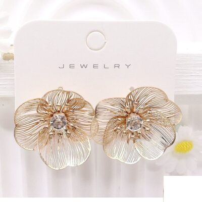 12pk 3D Metal Petal Flower Patal Stud Earrings Chic Gem