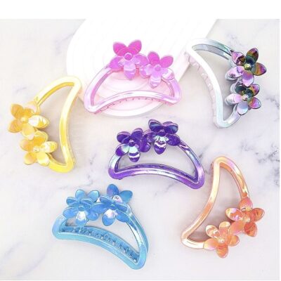 12pk Reflecting Rainbow Half Circle Flower Hair Claw Chic
