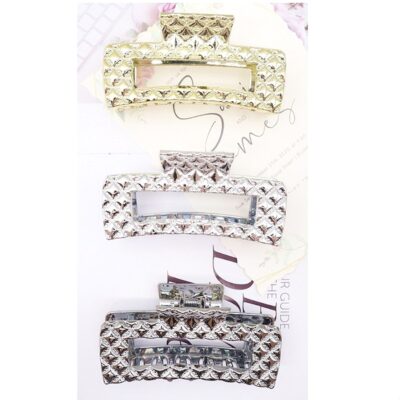 12pk High Glossy Plaid Pattern Rectangle Chic Hair Claws