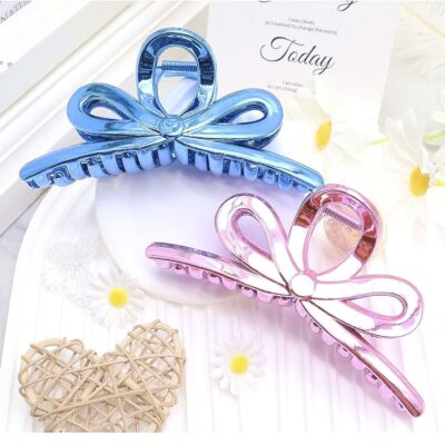 12pk Glossy Color Ribbon Bow Hair Claw Clips Headpieces