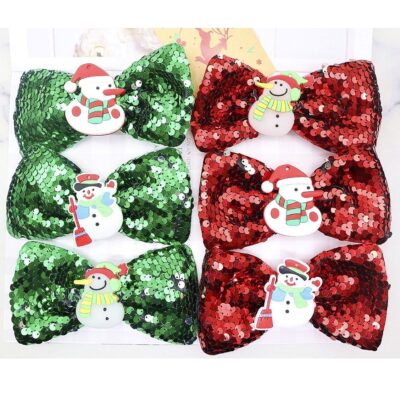 12pk Christmas Snowman Sequin Hair Bows Adorable Sparkle