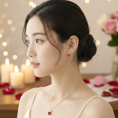 12pk Chic Heart Crystal Dangle Necklace Earrings Dazzling Set