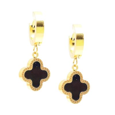 Bold Clover Dangle mini Hoop Earrings Stainless Steel