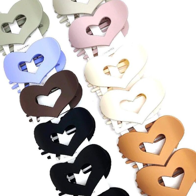 12pk Heart Matt Color Hair Open Barrette Clip