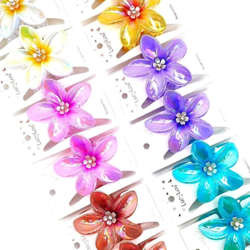 12pk Plumeria Flower Shiny Gloosy Hair Claw Clip