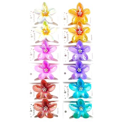 12pk Plumeria Flower Shiny Gloosy Hair Claw Clip