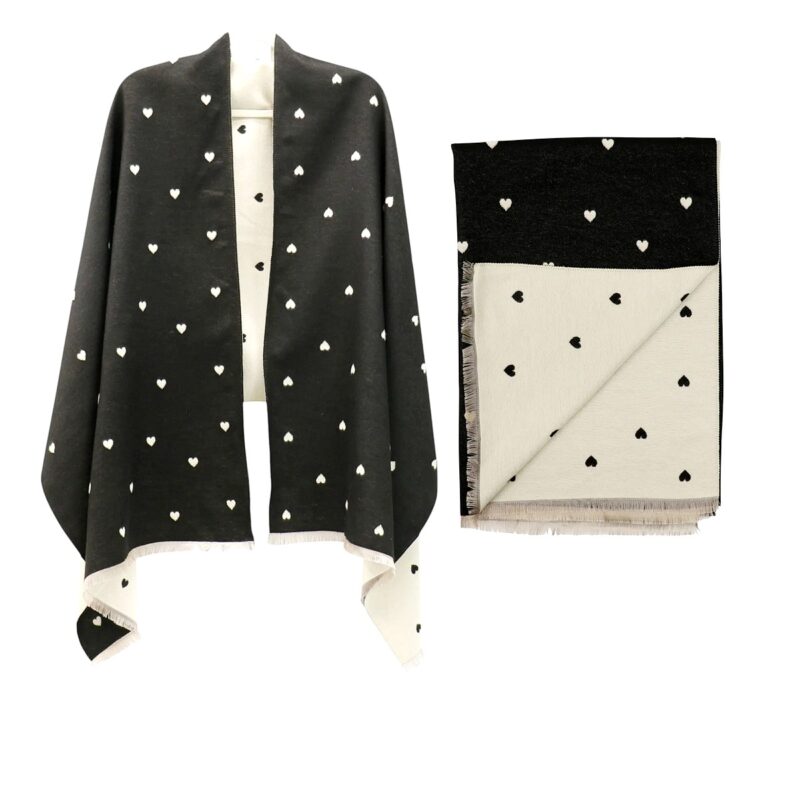 12pk Reversible Heart Dot Cashmere Feel Tassel Scarf