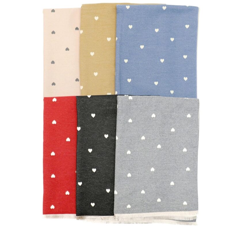 12pk Reversible Heart Dot Cashmere Feel Tassel Scarf