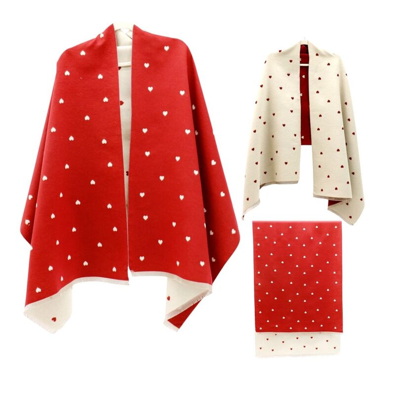 12pk Reversible Heart Dot Cashmere Feel Tassel Scarf
